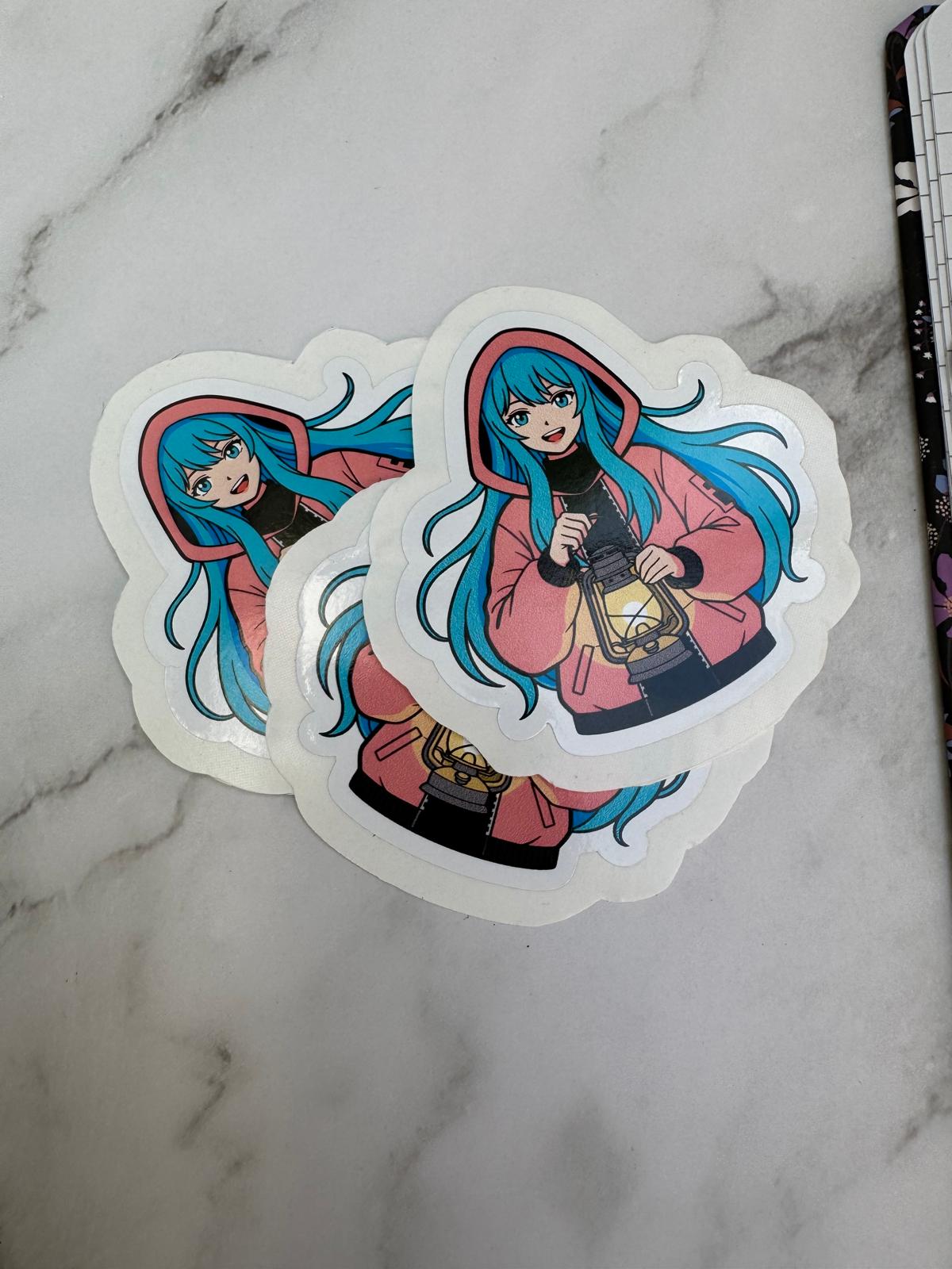 Anime Sticker – Manga Girl mit Laterne, 10 cm, wasserfest, mit 3 cm Peel-Rand