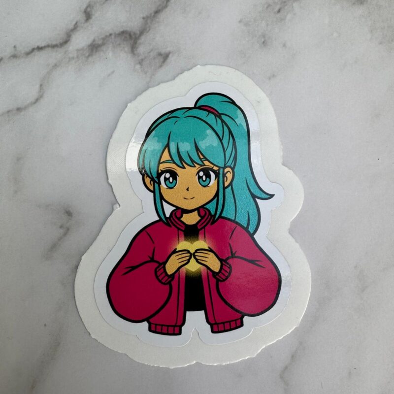 Anime Sticker – Manga Girl mit Ponytail (einzelner Sticker), 10 cm, wasserfest, 3 cm Peel-Rand