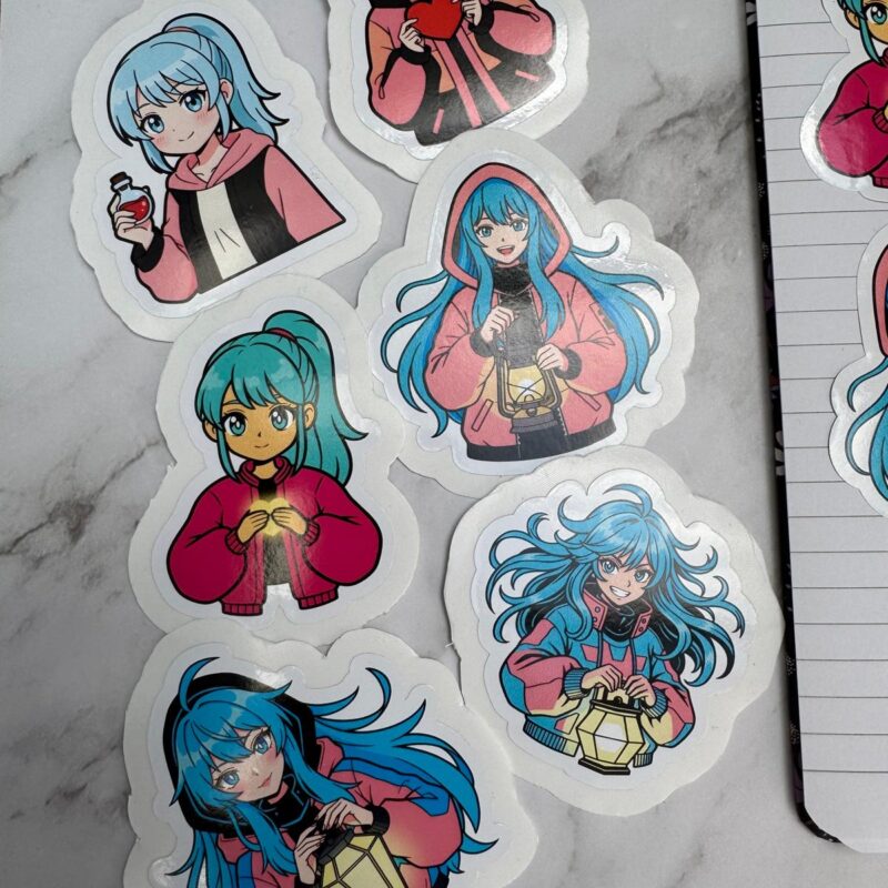 Anime Sticker Bundle – 6 Motive (Girl-Mix), je 10 cm, wasserfest, 3 cm Peel-Rand