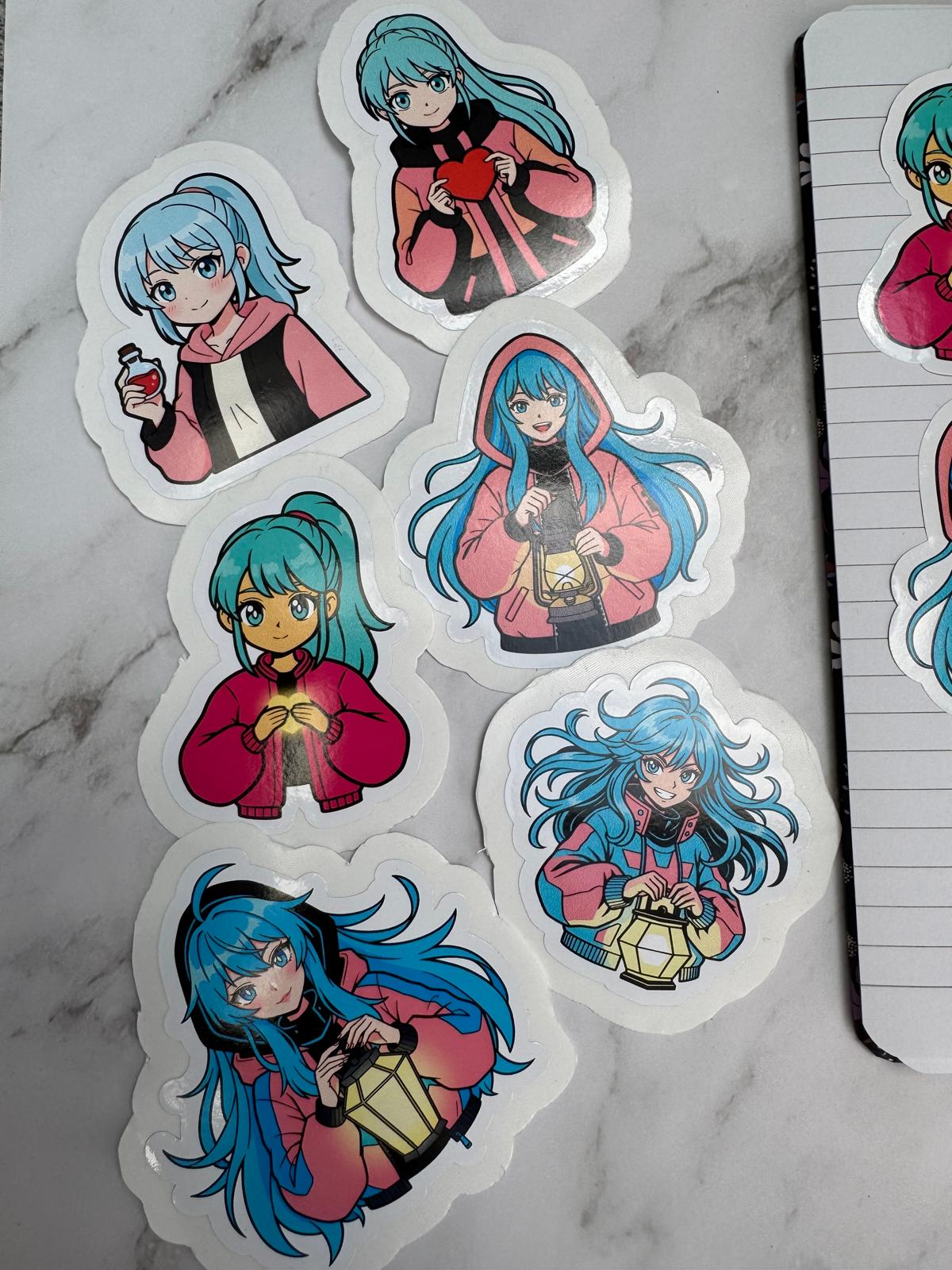 Anime Sticker Bundle – 6 Motive (Girl-Mix), je 10 cm, wasserfest, 3 cm Peel-Rand