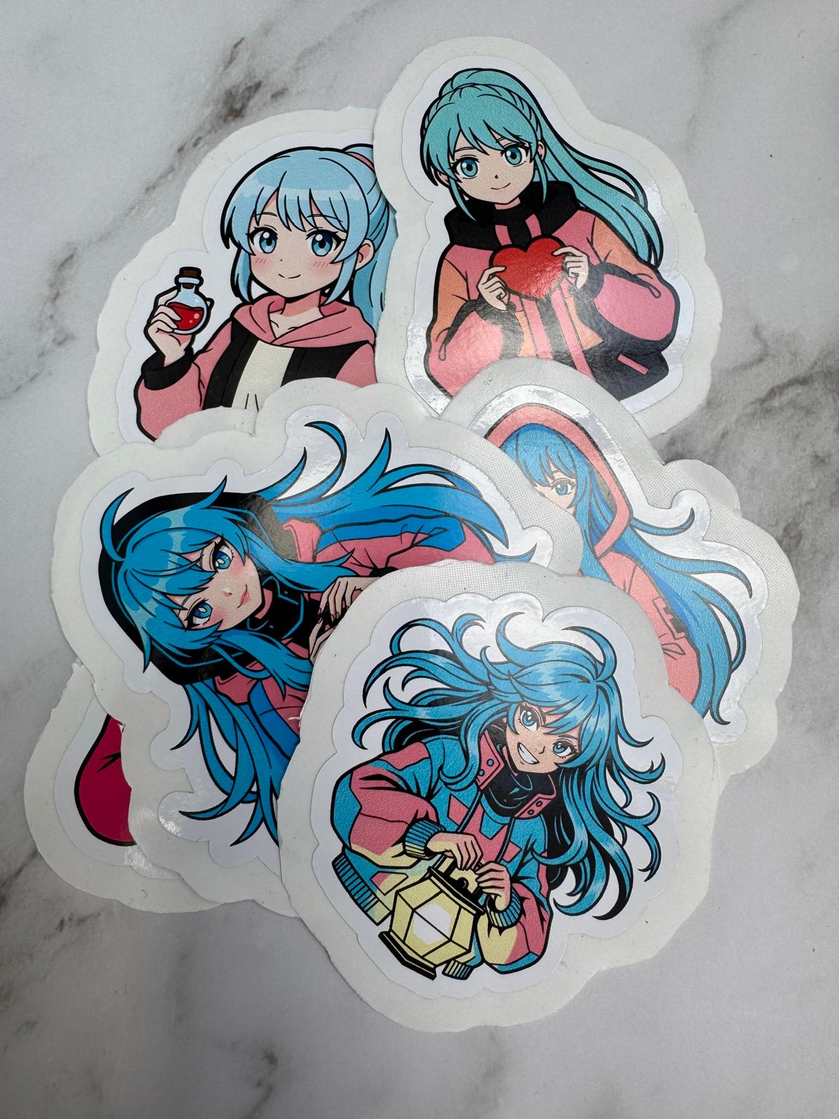 Anime Sticker Bundle – 6 Motive (Girl-Mix), je 10 cm, wasserfest, 3 cm Peel-Rand
