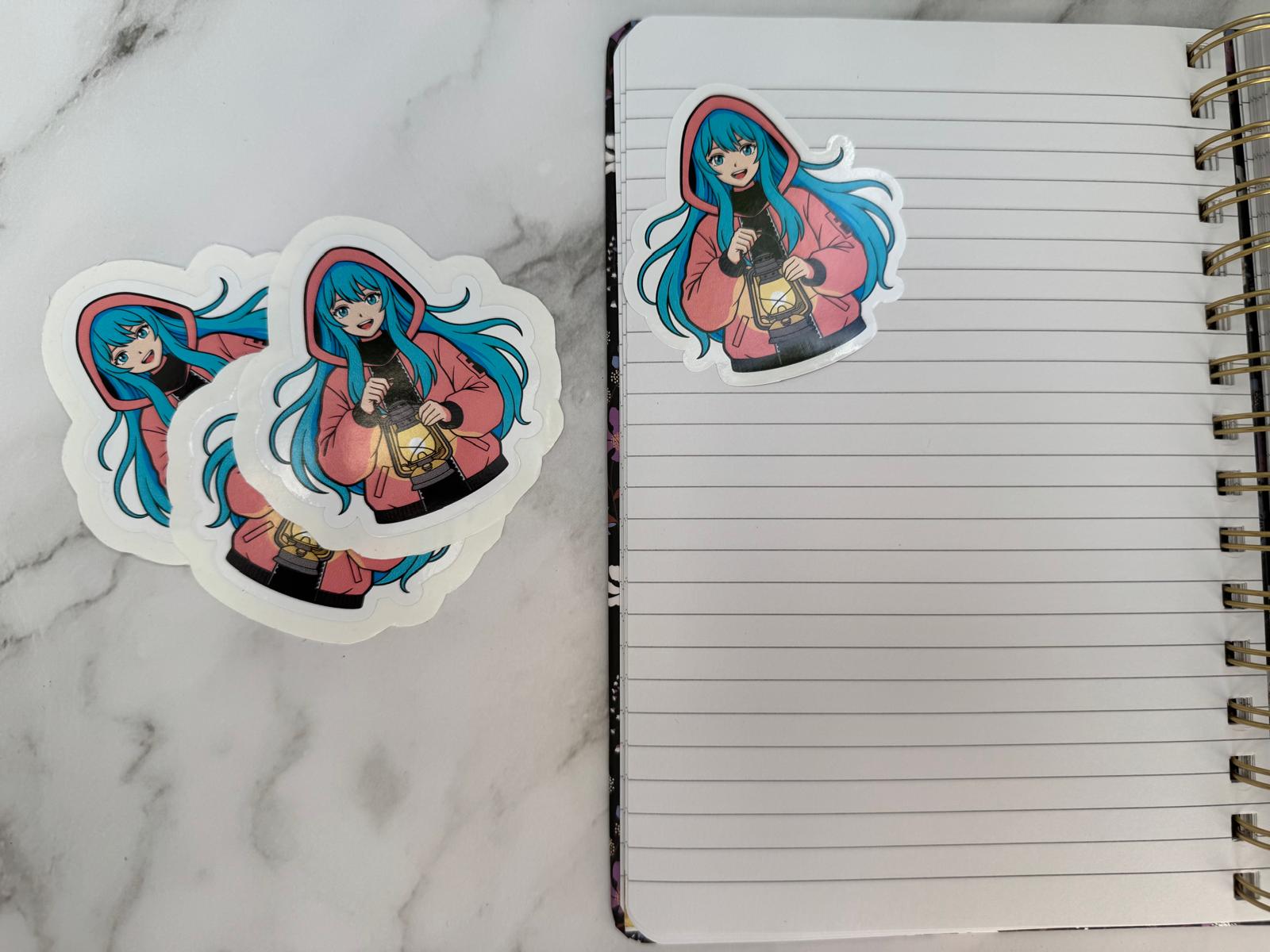 Anime Sticker – Manga Girl mit Laterne, 10 cm, wasserfest, mit 3 cm Peel-Rand