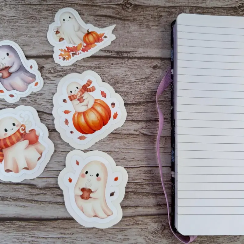Herbst Ghost Sticker Bundle (5 Die-Cut Motive) – je 10 cm, wasserfest, 3 cm Peel-Rand