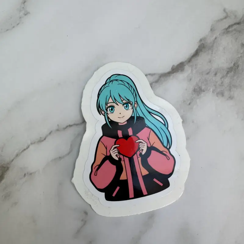 Anime Sticker – Manga Girl mit Herz (einzelner Sticker), 10 cm, wasserfest, 3 cm Peel-Rand