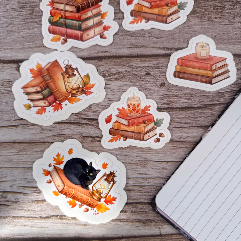 Herbst Sticker Bundle (Die-Cut) – 3 Motive, je 10 cm, wasserfest, 3 cm Peel-Rand