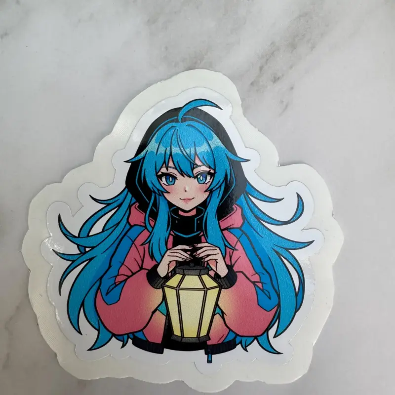 Anime Sticker – Manga Girl mit Laterne (einzelner Sticker), 10 cm, wasserfest, 3 cm Peel-Rand