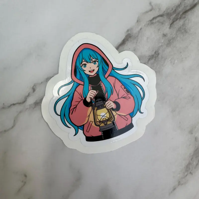 Anime Sticker – Manga Girl mit Laterne, 10 cm, wasserfest, mit 3 cm Peel-Rand
