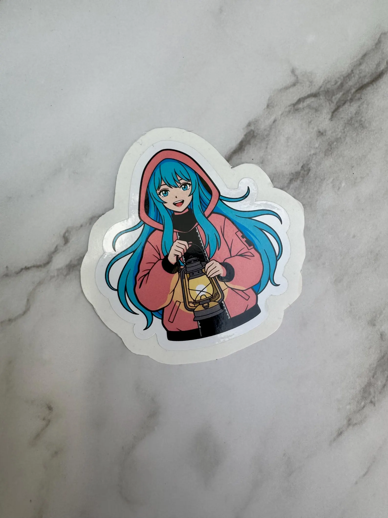 Anime Sticker – Manga Girl mit Laterne, 10 cm, wasserfest, mit 3 cm Peel-Rand